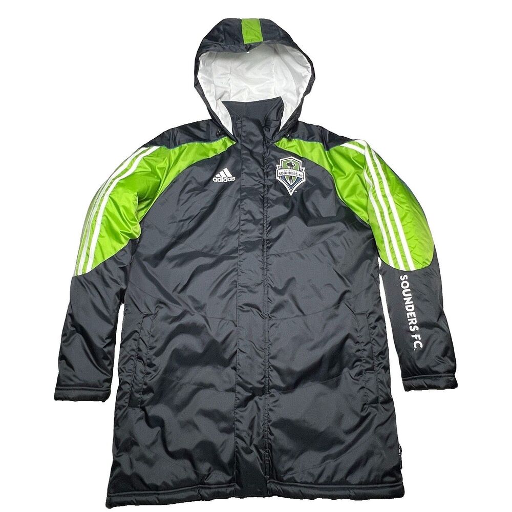 Adidas Seattle Sounders Jacket Puffer Parka Men S Gray Full Zip Xbox Climawarm